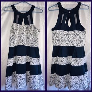 Elegant CRYSTAL DOLL Navy & White Lace Dress